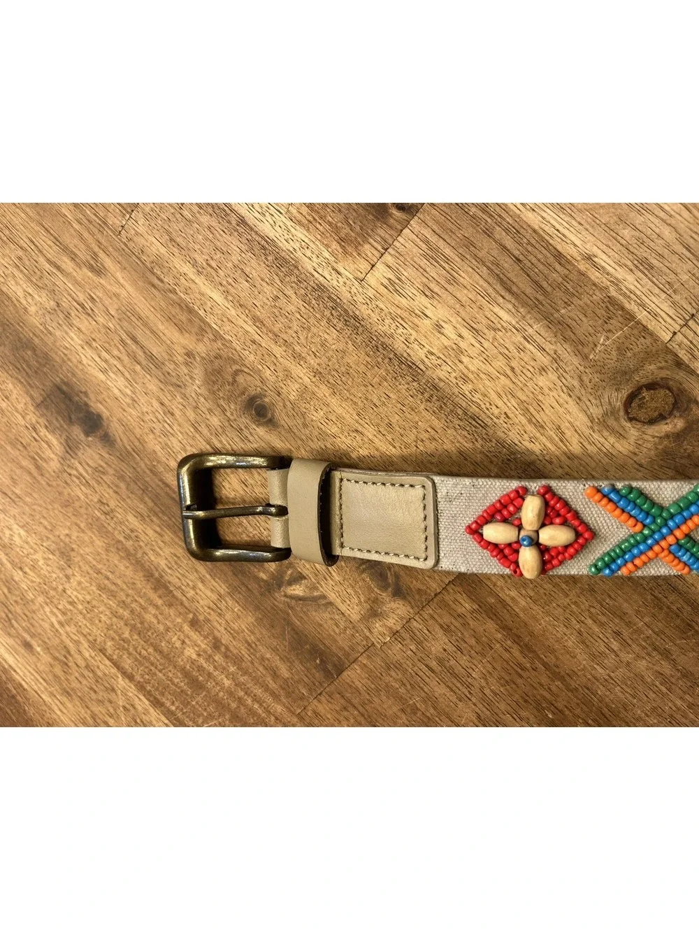 Vintage Beaded Hippie Belt Boho Traditional Tribal Bohemian Size 30 Tan